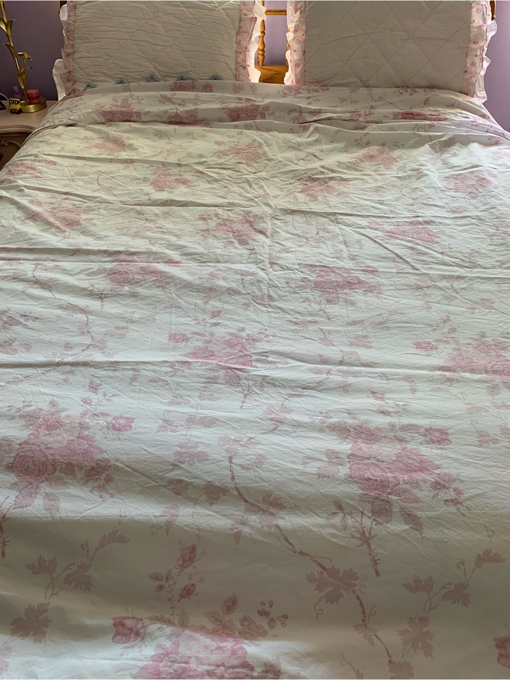 LoveShackFancy Pale Pink Floral Duvet Cover on White
